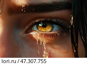 Плачущая девушка. Слезы, заплаканный женский глаз. Стоковое AI-изображение, AI-художник Щеголева Ольга / Фотобанк Лори