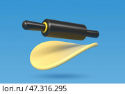 Тесто раскатывается скалкой. 3d-значок скалки. Концепция приготовления. Иллюстрация для книги рецептов. 3D-рендеринг. Мультяшный минималистичный стиль. Стоковая иллюстрация, иллюстратор Юлия Мелешина / Фотобанк Лори