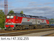 Тепловоз 2ТЭ25Км-0382, станция Йошкар-Ола, Республика Марий Эл (2020 год). Редакционное фото, фотограф Алексей Иванов / Фотобанк Лори