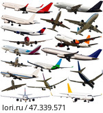 Airplanes flying, collection isolated on white background. Стоковое фото, фотограф Яков Филимонов / Фотобанк Лори