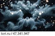 Swirling smoke pattern with glowing specks creating an ethereal atmosphere at night. Стоковое AI-изображение, AI-художник Сергей Толмачёв / Фотобанк Лори