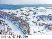 Река Бердь. Зимний вид с высоты птичьего полёта. Окрестности села Старососедово, Искитимский район, Новосибирская область, Западная Сибирь, Россия. Стоковое фото, фотограф Евгений Мухортов / Фотобанк Лори