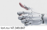 Close up of robots and thumb up. modern technologies. Abstract high tech her concept. Sensor implanted in human. Стоковое AI-видео, аниматор ALLA YURTAYEVA / Фотобанк Лори