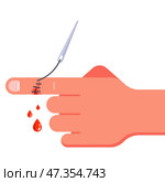Sew up the wound on the arm. blood is leaking from a cut finger. Стоковая иллюстрация, иллюстратор Вячеслав Беспутин / Фотобанк Лори