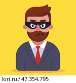 A fraudster in a business suit and a mask hiding his face. Стоковая иллюстрация, иллюстратор Вячеслав Беспутин / Фотобанк Лори