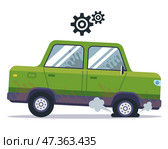 The car has a flat tire. puncture of a wheel on the track. Стоковая иллюстрация, иллюстратор Вячеслав Беспутин / Фотобанк Лори
