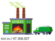 Waste incineration plant. truck delivers unsorted garbage for recycling. Стоковая иллюстрация, иллюстратор Вячеслав Беспутин / Фотобанк Лори