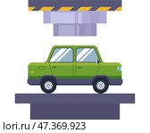 Hydraulic press compresses an old car for recycling. Стоковая иллюстрация, иллюстратор Вячеслав Беспутин / Фотобанк Лори