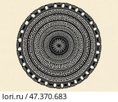 Elegant circle pattern tile features intricate, symmetrically arranged designs that create visual harmony. The bold black and white contrast enhances its artistic appeal Generative AI. Стоковое AI-изображение, AI-художник Юлия Петровская / Фотобанк Лори