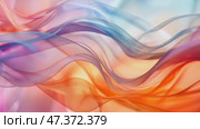 Abstract colorful flowing silk fabric motion footage. Decorative wave material background video. Soft, smooth and shiny orange, blue and pink cloth ribbon. Стоковое AI-видео, аниматор Анна Маркина / Фотобанк Лори