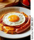 Fried Egg Day is a fun and unusual holiday celebrated in different parts of the world on March 18 every year. This day is dedicated to fried eggs - one of the most popular and favorite dishes in the world. Стоковое AI-изображение, AI-художник Сергей Елизарьев / Фотобанк Лори