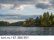Lake Ladoga near the village Lumivaara on a sunny autumn day, Ladoga skerries, Lakhdenpokhya, Republic of Karelia, Russia. Стоковое фото, фотограф Ula Ulachka / Фотобанк Лори