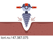 Two-handed iron drill for digging a hole in the ground. Стоковая иллюстрация, иллюстратор Вячеслав Беспутин / Фотобанк Лори