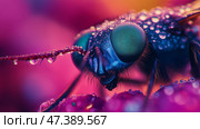 Detailed close-up of a fly showcasing intricate eye. Стоковое AI-изображение, AI-художник Михаил Коханчиков / Фотобанк Лори