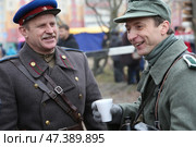 Belarus, Gomel, November 21, 2016, Reconstruction of the battle of the Second World War.Russian and German soldiers of the Second World War. Soldiers of the Second World War. Редакционное фото, фотограф Лазаренко Светлана / Фотобанк Лори