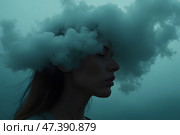 Голова в тумане, концепция депрессии. Стоковое AI-изображение, AI-художник Анна Рогалева / Фотобанк Лори