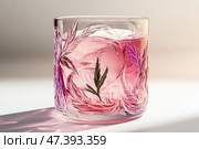 Refreshingly Colorful Cocktail Served in a Crystal Glass With Floral Accents in Soft Afternoon Light. Стоковое AI-изображение, AI-художник Юлия Гапеенко / Фотобанк Лори