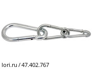 Альпинистские карабины на белом фоне. Climber carabiners on a white background. Стоковое фото, фотограф Татьяна Д / Фотобанк Лори
