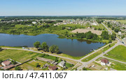 Aerial view Russian small town. Belarus. Voronovo. Стоковое фото, фотограф Mikhail Davidovich / Фотобанк Лори