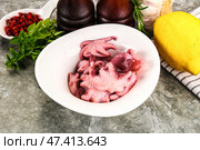 Marinated baby octopus snack appetizer. Стоковое фото, фотограф Андрей Старостин / Фотобанк Лори