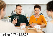 Two married couples playing card game poker. Стоковое фото, фотограф Яков Филимонов / Фотобанк Лори