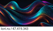 Colorful abstract waves creating a vibrant visual experience in a dark space. Стоковое AI-изображение, AI-художник Сергей Толмачёв / Фотобанк Лори