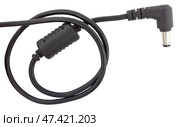 Кабель электропитания с фильтром на белом фоне. Male jack and ferrite bead inductor of power plug adapter on white backgroundd. Стоковое фото, фотограф Татьяна Д / Фотобанк Лори