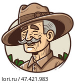 Portrait of a man in a hat on a safari. old man portrait. Стоковая иллюстрация, иллюстратор Вячеслав Беспутин / Фотобанк Лори