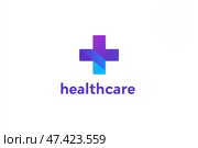 Градиентный медицинский крест с надписью healthcare на белом фоне. Стоковое AI-изображение, AI-художник Александр Жуков / Фотобанк Лори