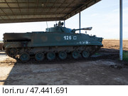 Боевая машина пехоты БМП-3, ранняя версия, на полигоне. Волгоградская область, Городищенский район, Россия. (2019 год). Редакционное фото, фотограф Андрей Цыганков / Фотобанк Лори