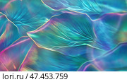 Vibrant abstract floral design with holographic opal colors in soft focus background. Стоковое AI-изображение, AI-художник Ксения Лаптева / Фотобанк Лори