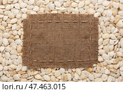 Frame made of burlap with the line lies on  pumpkin seeds. Стоковое фото, фотограф Александр Собко / Фотобанк Лори