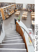 Stairs to reading room of Vyborg Library (2023 год). Редакционное фото, фотограф EugeneSergeev / Фотобанк Лори