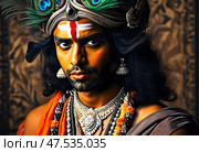 A charismatic figure dressed in traditional attire signifies Lord Krishna, exuding an aura of love and wisdom Generative AI. Стоковое AI-изображение, AI-художник Юлия Петровская / Фотобанк Лори