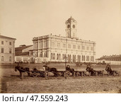 Николаевский вокзал (до 1855 года - Петербургский, с 1855 по 1923 год - Николаевский, с 1923 по 1924 год - Октябрьский, с 1924 года - Ленинградский). Старейший вокзал города, здание вокзала было построено в 1844—1851 годах по проекту Константина Тона архитектором Рудольфом Желязевичем. Москва, 1870-е гг. Стоковое фото, фотограф Сергей Елизарьев / Фотобанк Лори