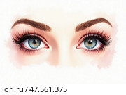 Eyes of woman abstract watercolor illustration, fashion background. Eyes, eyelashes, brows of girl for a beauty salon. Стоковая иллюстрация, иллюстратор ketpro.design / Фотобанк Лори