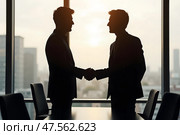 Рукопожатие, атмосфера переговоров. Стоковое AI-изображение, AI-художник Анна Рогалева / Фотобанк Лори