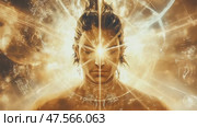 Man opening third eye with glowing light and symbols. Стоковое AI-видео, аниматор Юрий Поздников / Фотобанк Лори