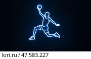 Dynamic neon slam dunk illustration. Стоковое AI-изображение, AI-художник Андрей Бакусов / Фотобанк Лори