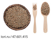 Rye in a plate, fork and spoon. Стоковое фото, фотограф Александр Собко / Фотобанк Лори
