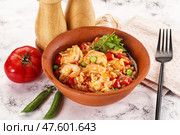 Italian pasta orzo with prawn. Стоковое фото, фотограф Андрей Старостин / Фотобанк Лори