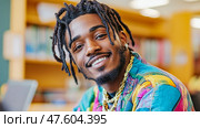 Radiant Smile, Dreads, and Bold Threads. Стоковое AI-изображение, AI-художник Данила Большаков / Фотобанк Лори