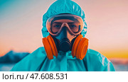 Hazmat Hero: Shielding Against an Unseen Threat. Стоковое AI-изображение, AI-художник Данила Большаков / Фотобанк Лори