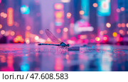 City Twilight: Dragonfly's Urban Contemplation. Стоковое AI-изображение, AI-художник Данила Большаков / Фотобанк Лори