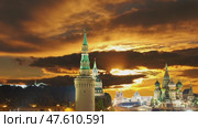 Night view of the Moscow Kremlin, Russia (most popular view). Against the background of the sunset. Стоковое видео, видеограф Владимир Журавлев / Фотобанк Лори