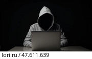 Mysterious hacker in lowkey lighting. Стоковое AI-изображение, AI-художник Андрей Бакусов / Фотобанк Лори