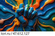 Bold confrontation expressive fist in vibrant abstract. Стоковое AI-изображение, AI-художник Андрей Бакусов / Фотобанк Лори