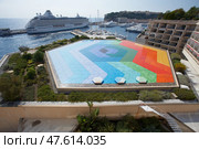 Monaco, Monte-carlo, 29.05.2008: HexaGrace - Vasarely 1979, luxury yachts in harbor of Monaco, Port Hercule, Auditorium Rainier 3. Редакционное фото, фотограф Vladimir Drozdin / Фотобанк Лори