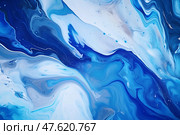 Красивая абстрактная жидкая жидкость из смеси синего и белого цветов. Дизайн спиртовых красок, акрила для фона, задников и обоев. Стоковое AI-изображение, AI-художник Екатерина Селезнева / Фотобанк Лори