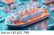 Miniature LNG Carrier Model, a Study in Scale and Illumination. Стоковое AI-изображение, AI-художник Данила Большаков / Фотобанк Лори